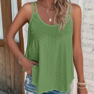 Green Sleeveless Eyelet Top
